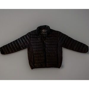 Hawke & Co Mens Down Quilted Puffer Jacket - L- Black Patterned - Packable